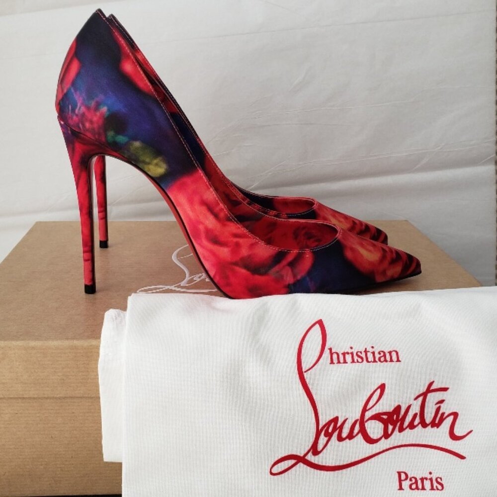 Christian Louboutin Kate 100 floral-print satin-crepe Pump NWT $895